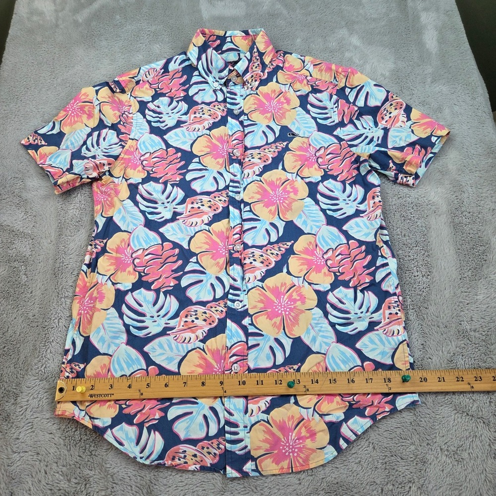 Vineyard Vines Whale Shirt Mens Sz S Tropical Floral Short Sleeve Button Up Navy
